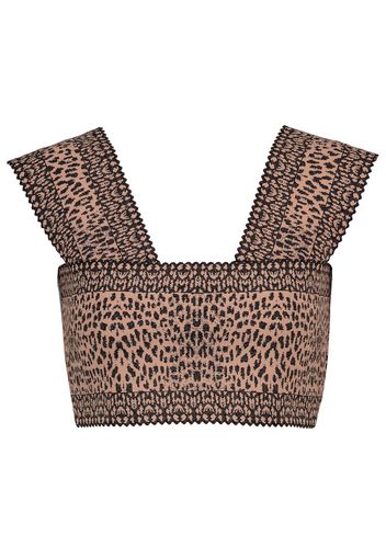 Top cropped in jacquard leopardato