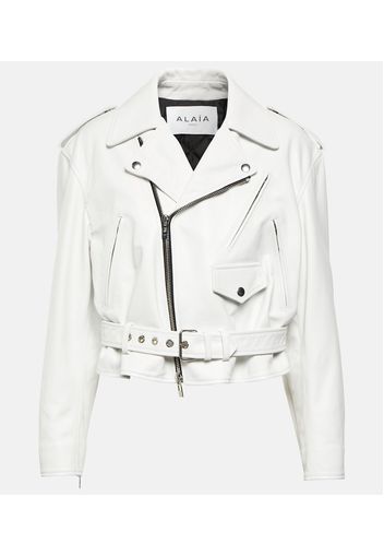 Giacca biker cropped in pelle