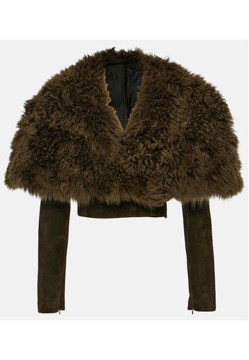 Giacca cropped in shearling e suede