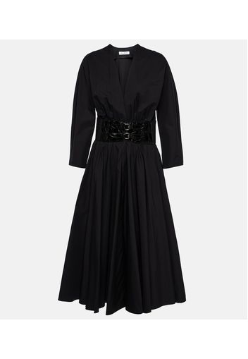 Alaïa Abito midi in cotone con pelle