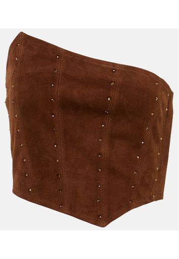 Top asimmetrico in suede senza spalline