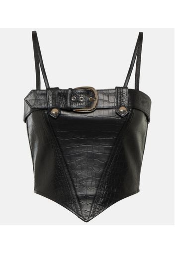 Top bustier in pelle con stampa coccodrillo