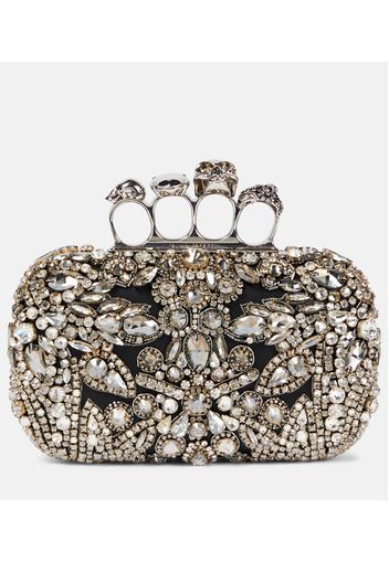 Clutch Knuckle Small in pelle con cristalli