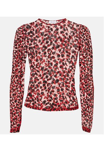 Top in mesh con stampa leopardata