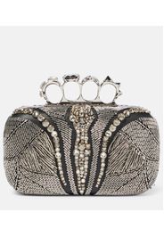 Clutch Knuckle in pelle con cristalli