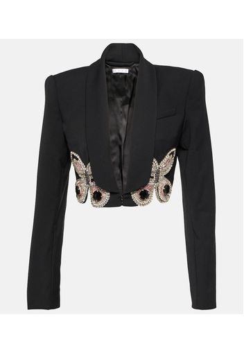 Blazer cropped in lana con cristalli