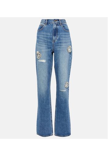 Jeans bootcut distressed con cristalli