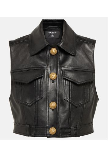 Gilet cropped in pelle