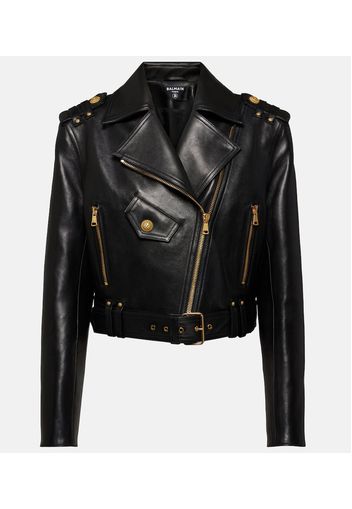 Giacca biker cropped in pelle