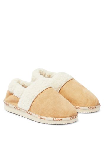 Slippers in suede con shearling sintetico