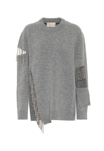 Pullover in lana con cristalli e cut-out