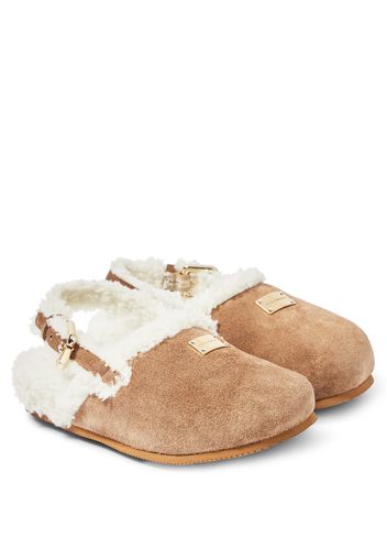 Slippers in suede e pelliccia sintetica