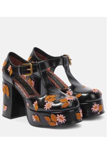 Pumps Mary Jane in pelle con ricamo