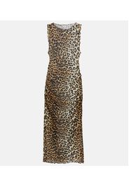 Abito midi in mesh con stampa leopardata