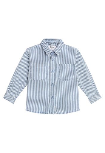 Giacca camicia in cotone e lino a righe