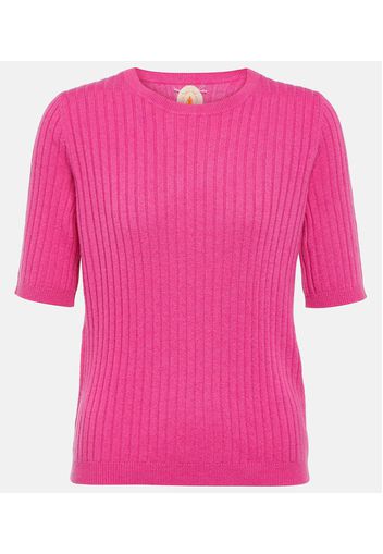 Top in cashmere in maglia a coste