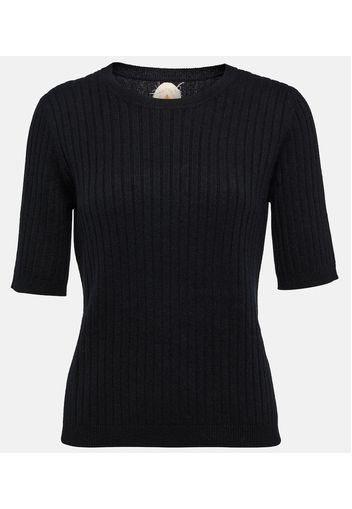 Top in cashmere in maglia a coste