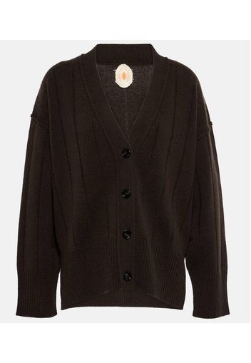 Cardigan in lana e cashmere a coste