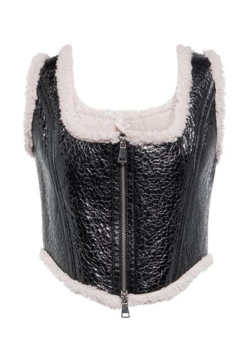 Bustier in pelle e shearling