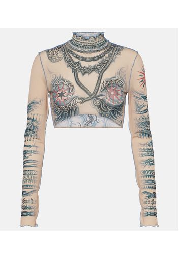 Top cropped Tattoo Collection con stampa