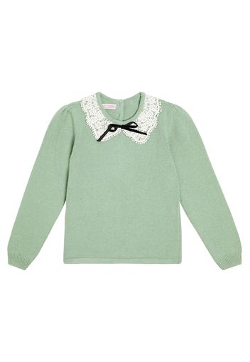 Pullover in misto lana con pizzo