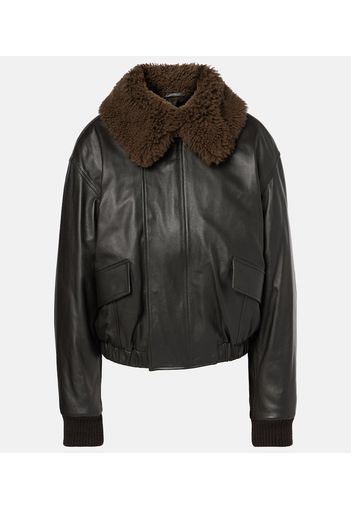 Giacca blouson in pelle con shearling