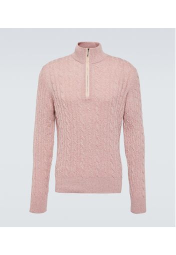 Pullover in cashmere a trecce con zip