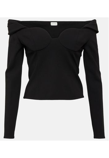 Top in misto lana con scollo bardot