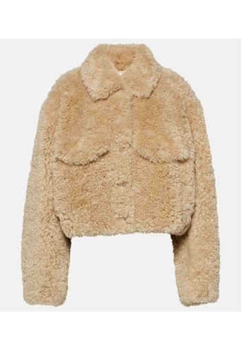 Giacca cropped in shearling sintetico