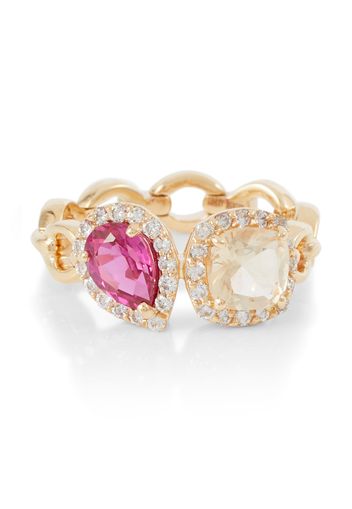 Anello Catena Double in oro 18kt con zaffiri, rubellite e diamanti