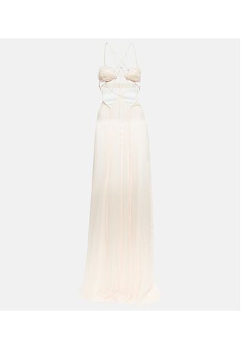 Bridal - Abito lungo in chiffon di seta con cut-out