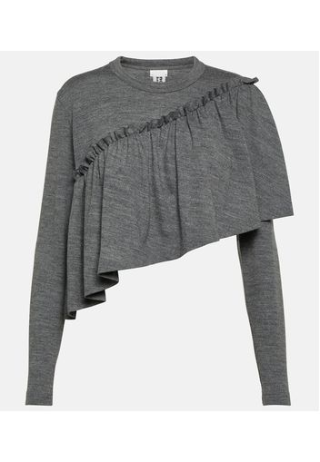 Pullover cropped in lana con volant