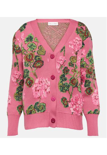 Cardigan in cotone con stampa a intarsio