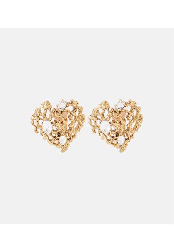 Orecchini clip-on Coral Heart con cristalli