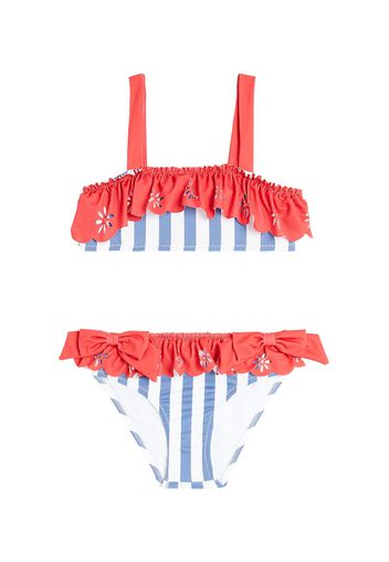 Bikini a righe con volant