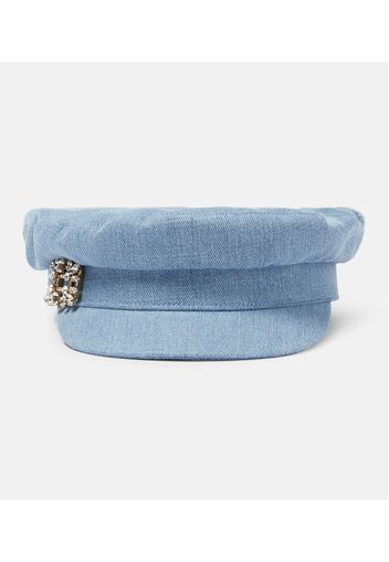 Cappello Broche Vivier in denim con cristalli