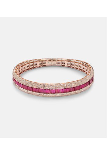 Bracciale Diamond Pave Scales Stretch in oro rosa 18kt con diamanti e rubini