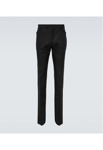 Pantaloni slim gessati in lana e mohair