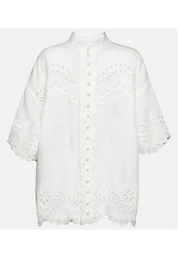 Blusa Junie in lino e sangallo