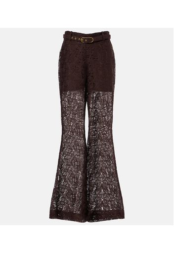 Pantaloni flared in pizzo