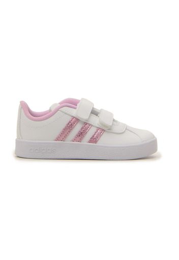 Adidas Vl Court 2.0 Cmf Bambina Bianco In Materiale Sintetico/pelle Con Chiusura In Velcro