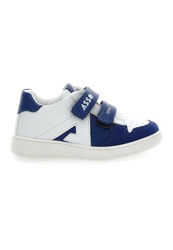 Asso Sneakers Bambino Bianco/blu In Materiale Sintetico/pelle Con Chiusura In Velcro