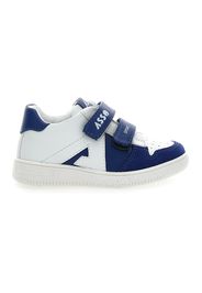 Asso Sneakers Bambino Bianco/blu In Materiale Sintetico/pelle Con Chiusura In Velcro