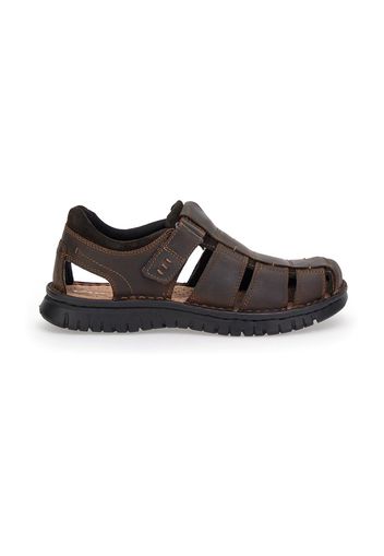 Free Air Sandali Uomo Marrone In Pelle Con Chiusura In Velcro