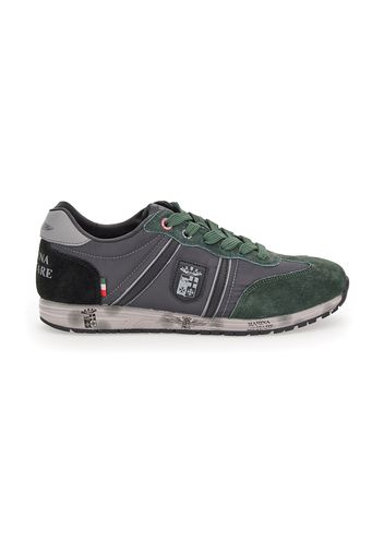 Marina Militare Sneakers Uomo Verde In Materie Tessili/pelle,materiale Sintetico Con Chiusura Stringata