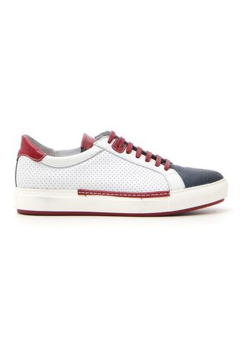 Pittarello Plus Sneakers Uomo Bianco/blu In Pelle Con Chiusura Stringata