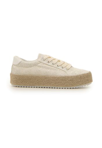 Prima Riga Sneakers Donna Beige In Materie Tessili Con Chiusura Stringata