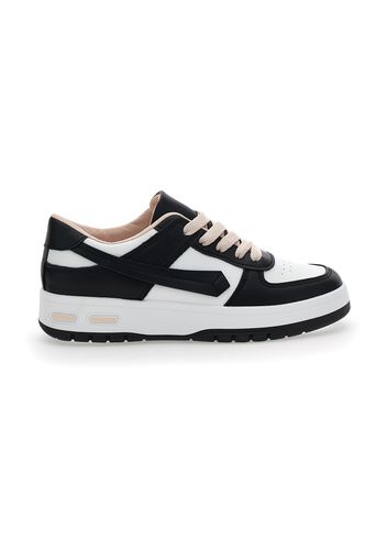 Prima Riga Sneakers Donna Bianco/nero In Materiale Sintetico Con Chiusura Stringata