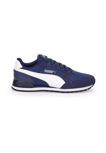 Puma Runner V2 Mesh Bambino Bianco/blu In Materie Tessili/materiale Sintetico Con Chiusura Stringata