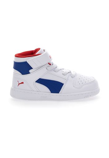 Puma Rebound Layup Bambino Bianco/blu In Materiale Sintetico Con Chiusura In Velcro